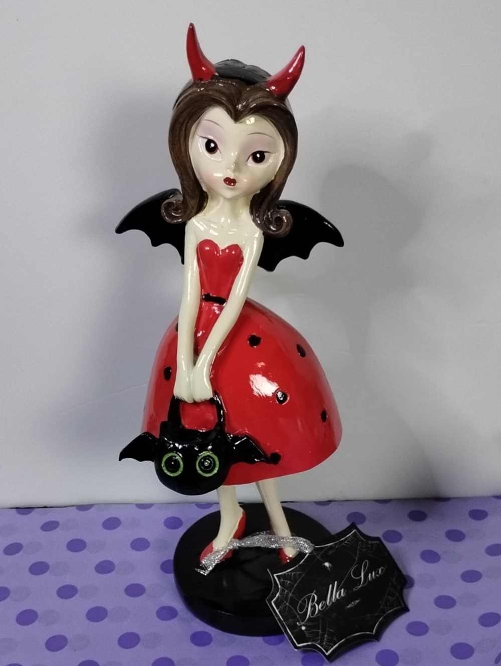 Bella Lux Red and Black Devil Girl Bat Wings Halloween 11" Figurine